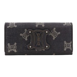 Celine Triomphe long wallet Navy Blue denim snap closure